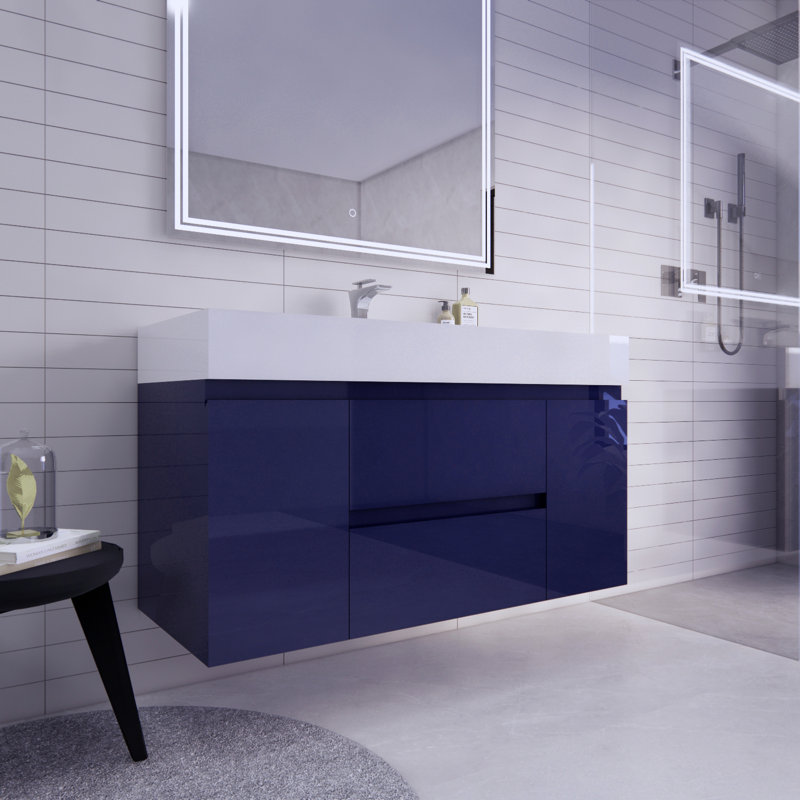 Ensemble de meuble-lavabo mural simple 47 po Babajide, Bleu nuit ultrabrillant