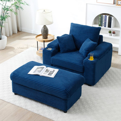 Oversized Accent Chair With Ottoman, Single Sofa Chair With Large Seat And Extra Wide Armrests, Modern Comfy Armchair Reading Chairs