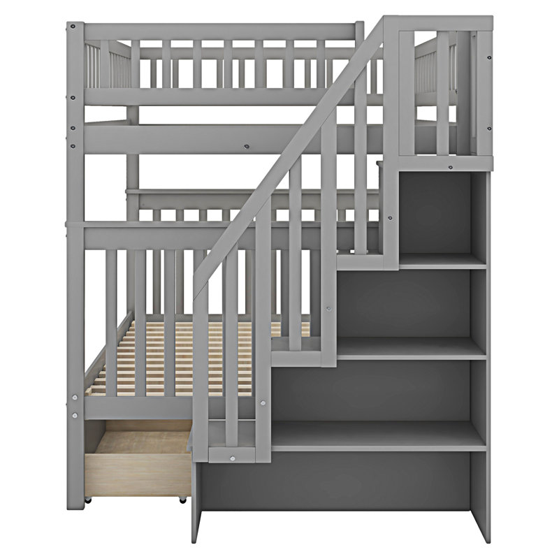 Bunk Bed With Two Drawers And Storage, Grey