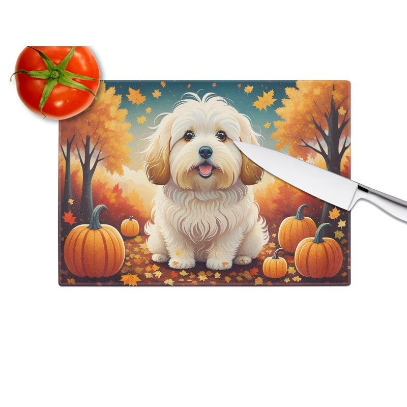 Coton De Tulear Fall Glass Cutting Board Large
