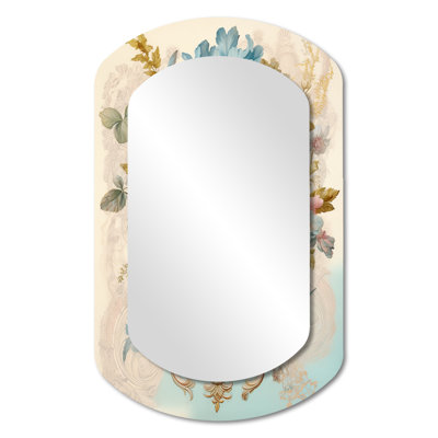 Darino Vintage Gentle Pink Skeleton Flower - Flowers Asymmetrical Decorative Mirror, Traditional Cylinder Wall Mirror, Printed Metal Art