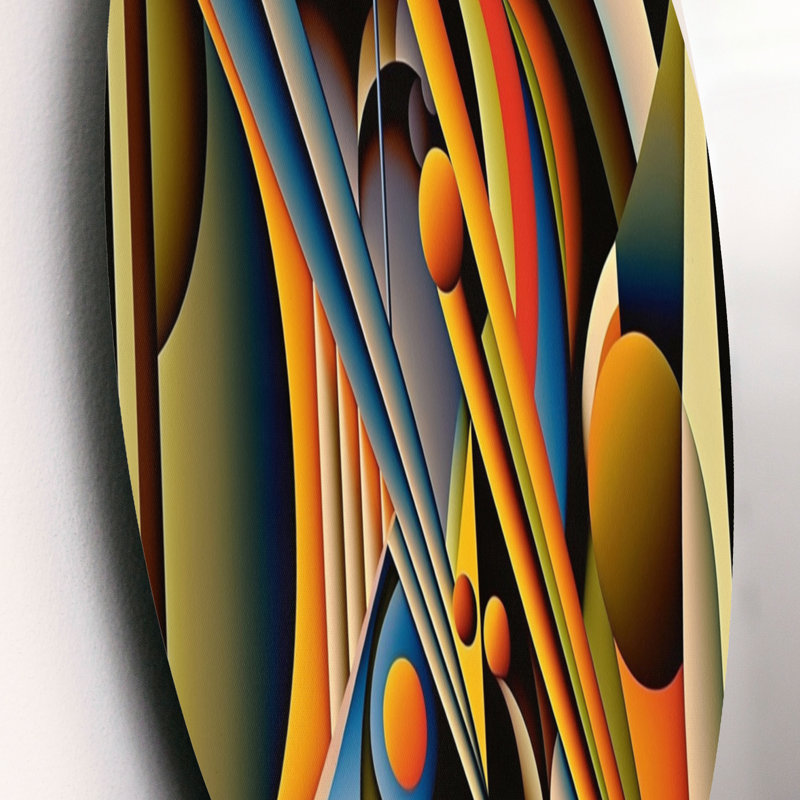 «Circular Retro Dynamics I», art mural rond abstrait géométrique sur métal, L 16 po x H 16 po