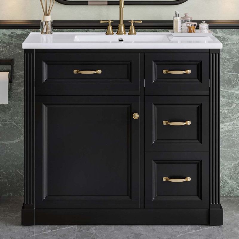 Meuble-lavabo de salle de bain avec lavabo, pour le rangement et l'organisation modernes, Noir