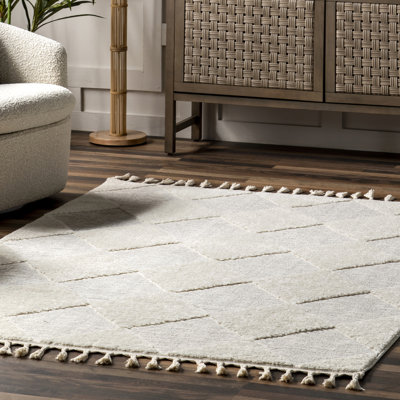 Tapis treillis Marissa pour le salon, la chambre et la cuisine, blanc cassé / gris