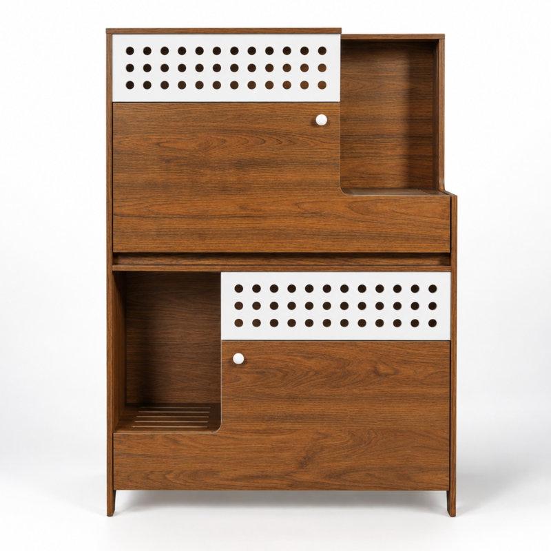 Table d'appoint cachée pour litière avec rangement, Brun