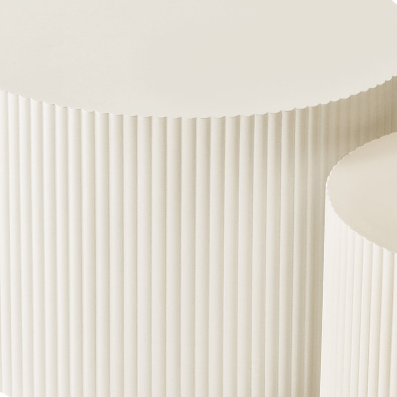 Beige Wood Wave Stripe Nesting Coffee Table Set