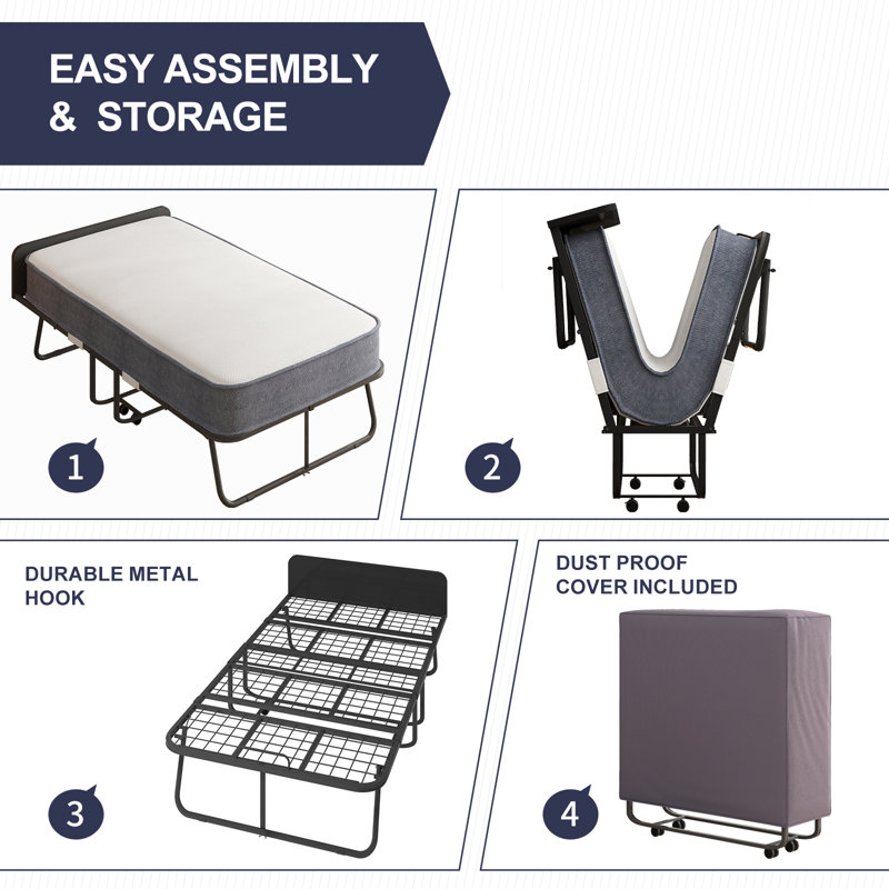 Mireya 46'' W/38'' W Folding Bed with Mattress Included, Extra-Long Twin