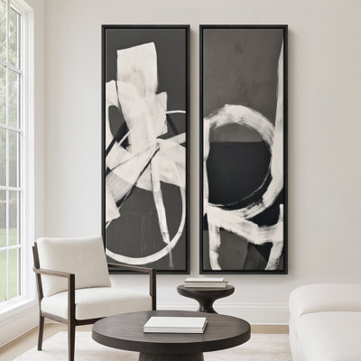 Modern Black & White Abstract Line Composition Graphic Wall Art – Set of 2 Framed Wall Art Print on Canvas 60"x20"x2pcs, 60"x30"x2pcs