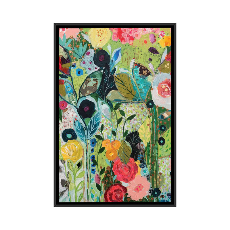 «Botanical Bliss», impression sur toile, H 26 po x l 18 po x P 1,5 po, Toile avec cadre noir, Pas de tapis