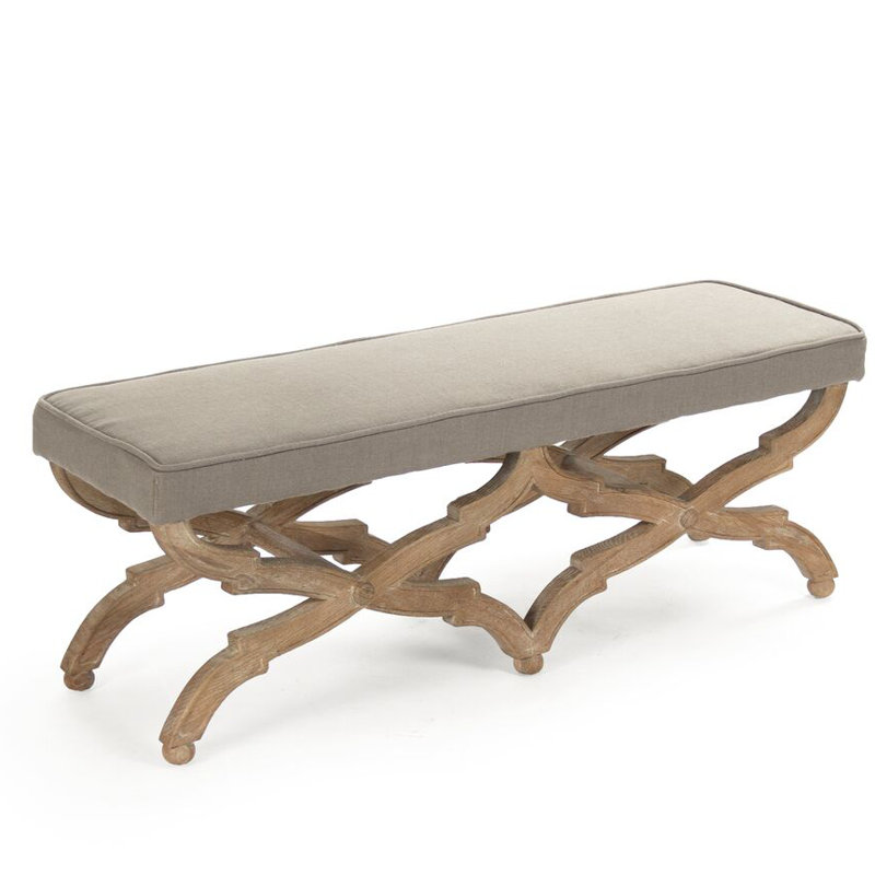 Elof Upholstered Bench, 16" H x 51" W x 18" D, Limed Gray/Brown