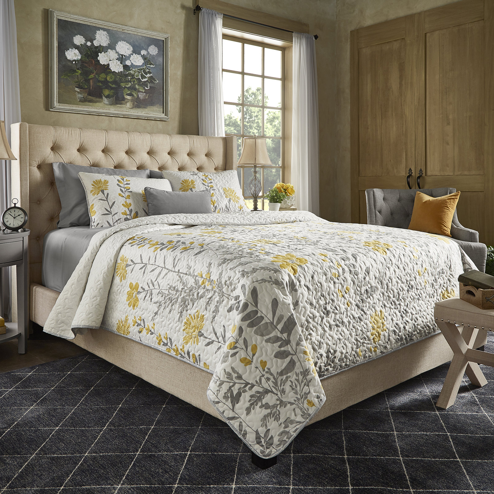 Kaster Linen Upholstered Wingback Bed, King, Heathered Beige Linen