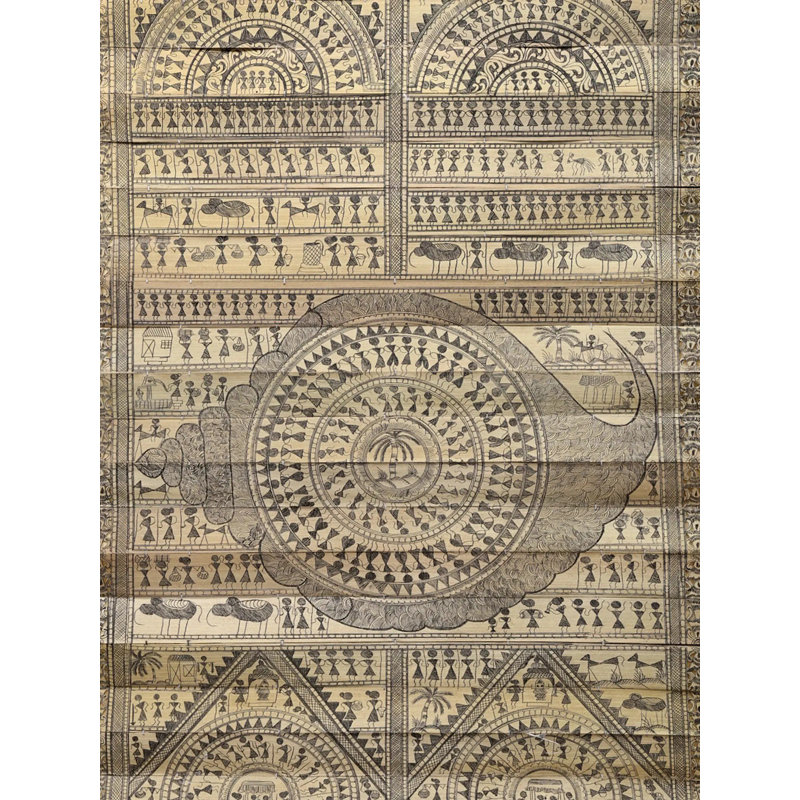 Belle scène de village sur une feuille de palmier | Pattachitra, peinture sur feuille de palmier