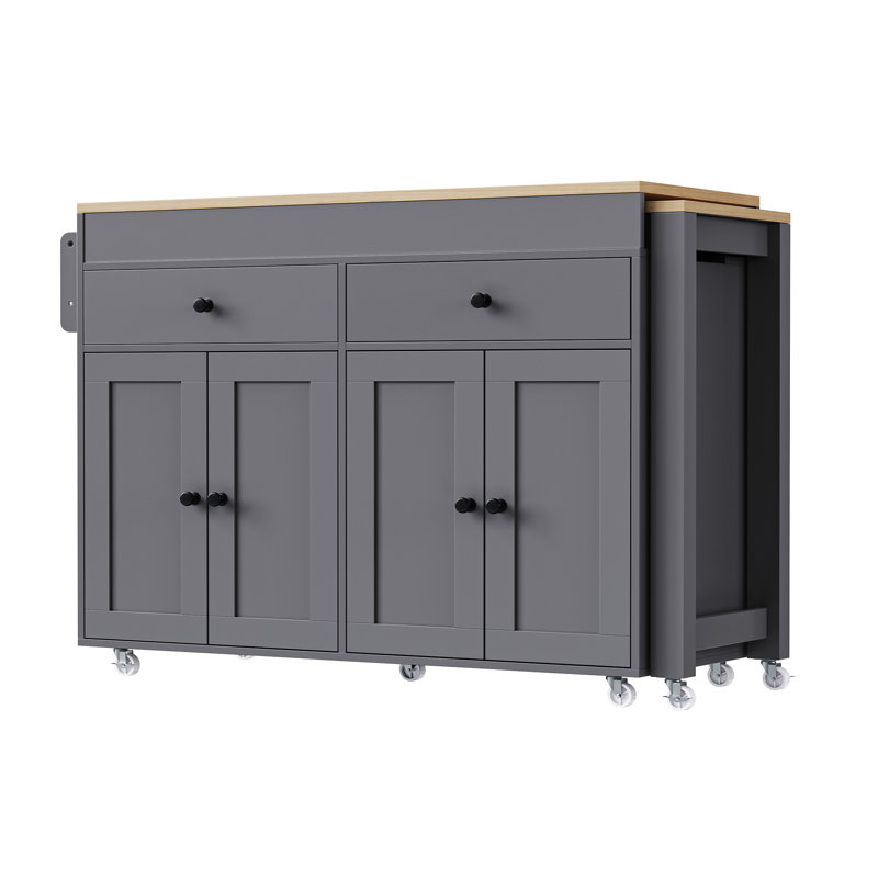 K&K 74.5 Inch Kitchen Island With Extendable Dining Table, Gray
