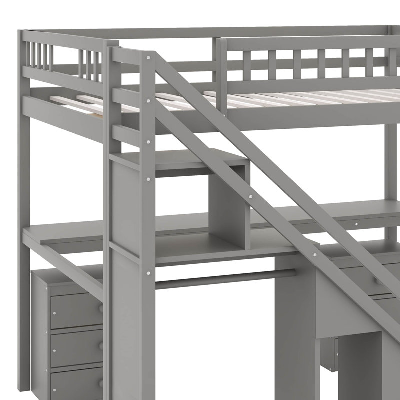 Lit mezzanine double avec deux tiroirs, Gris