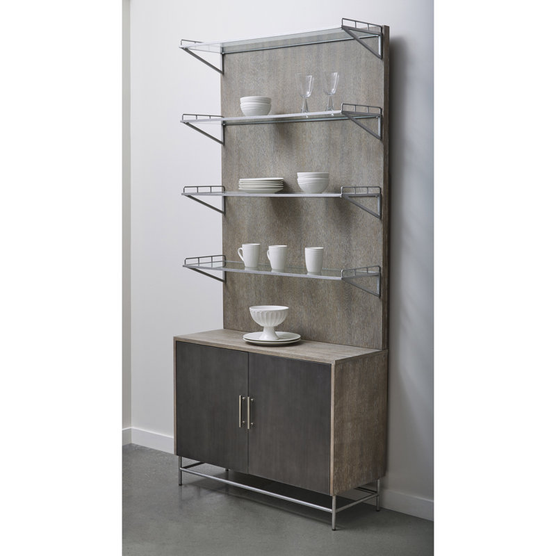 Gray and Silver 4-Shelf Bookcase with 2-Door Cabinet