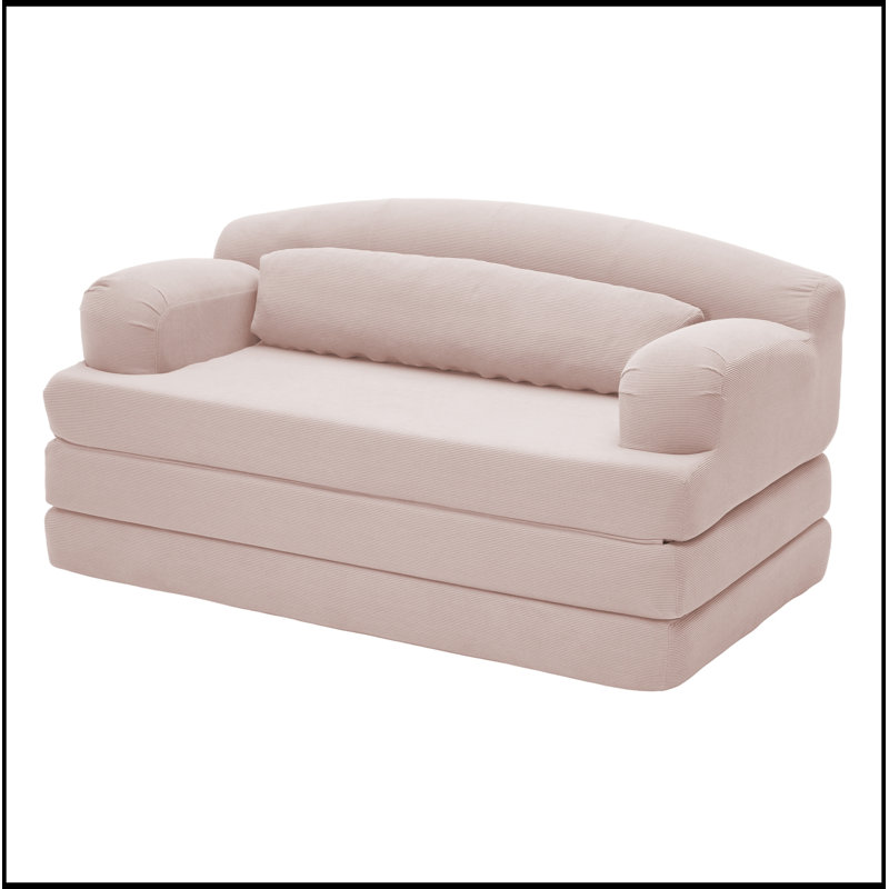 Causeuse pliable en velours côtelé avec coussin moelleux, Rose pastel