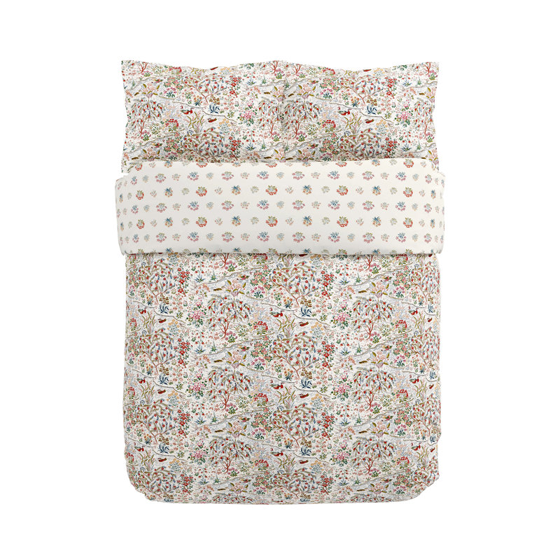 Moat Birds Cotton Floral Duvet Cover Set, Double Duvet Cover + 2 Pillowcases
