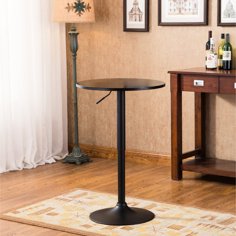 Table réglable en métal à hauteur ajustable avec plateau noir, ronde de 24 po, pour meuble télé d'extérieur moderne, base noire, plateau rond de diamètre