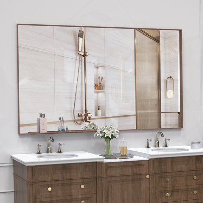 Miroir de salle de bain rectangulaire 60 po x 36 po surdimensionné avec cadre en noyer