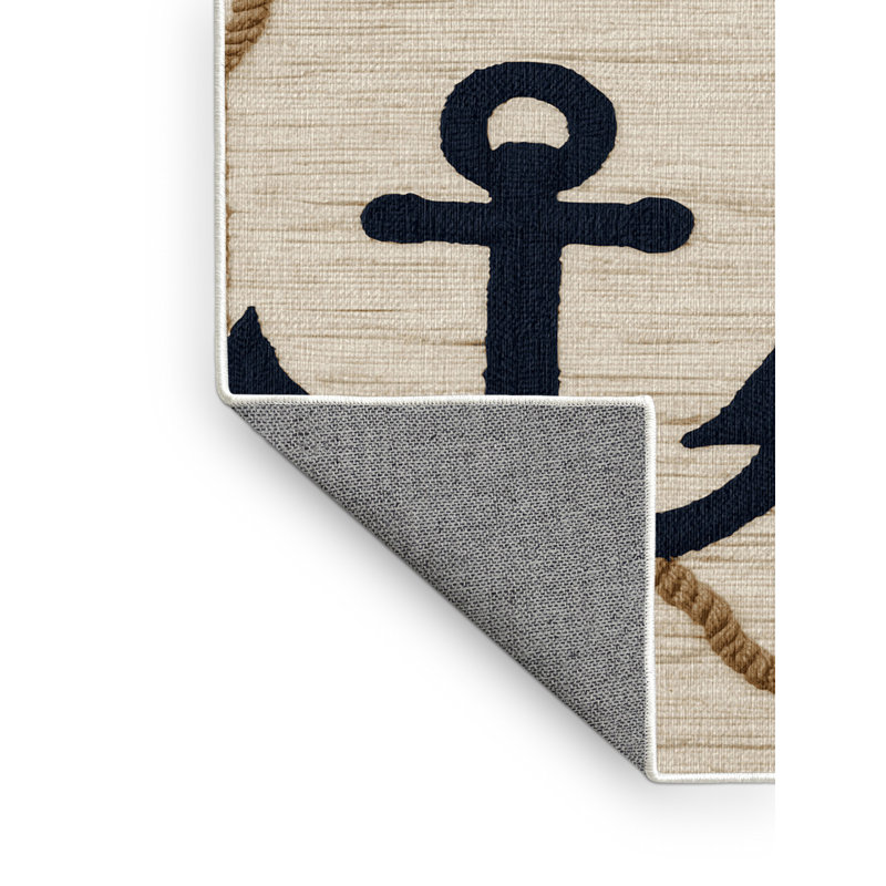 Washable Anchor Classic Coastal Area Rug, Square 7'
