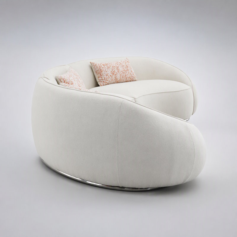 Canapé modulaire beige avec 3 coussins et base en acier inoxydable