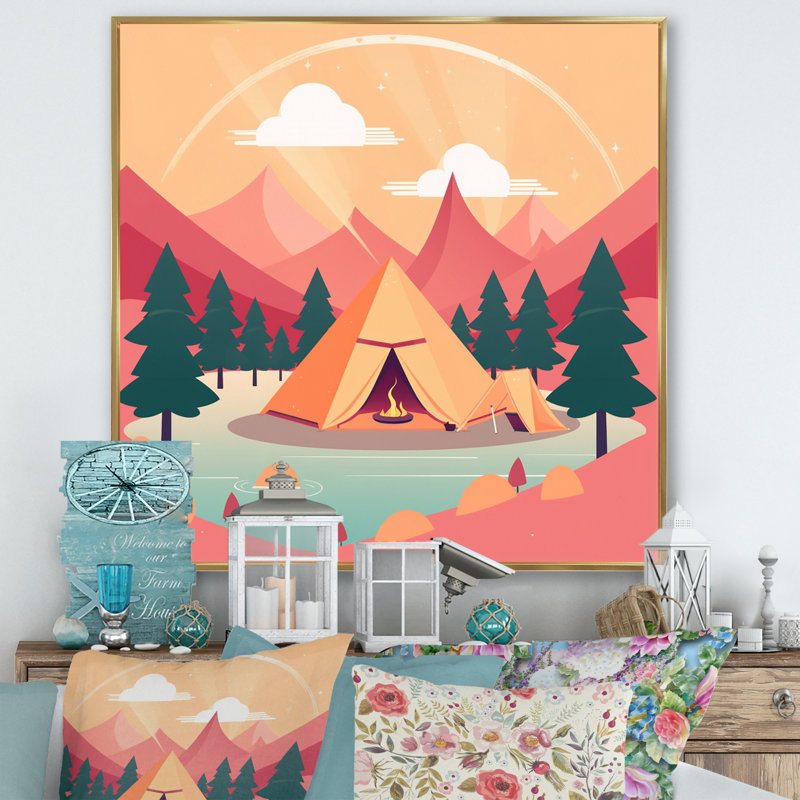 Nature's Camp sur toile, H 24 po x l 24 po x P 1 po, Cadre flottant doré