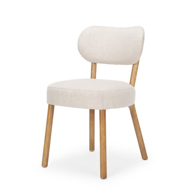 Beige and Brown Fabric Open Back Dining Side Chair