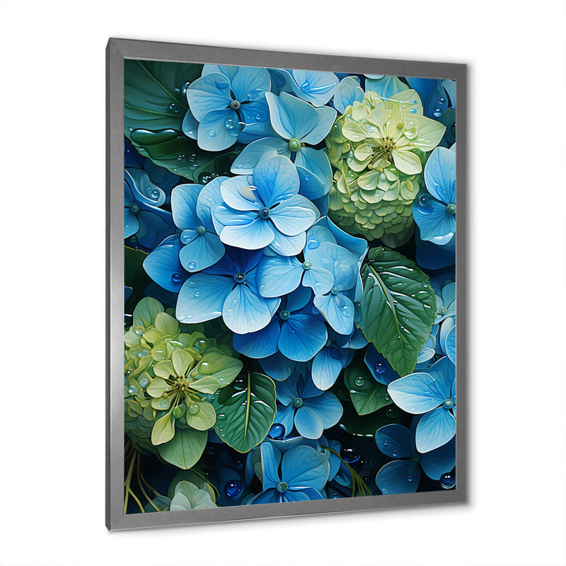 " Meticulously Rendered Hydrangea Flowers I ", Silver Picture Framed, 40" H x 30" W x 1.5" D