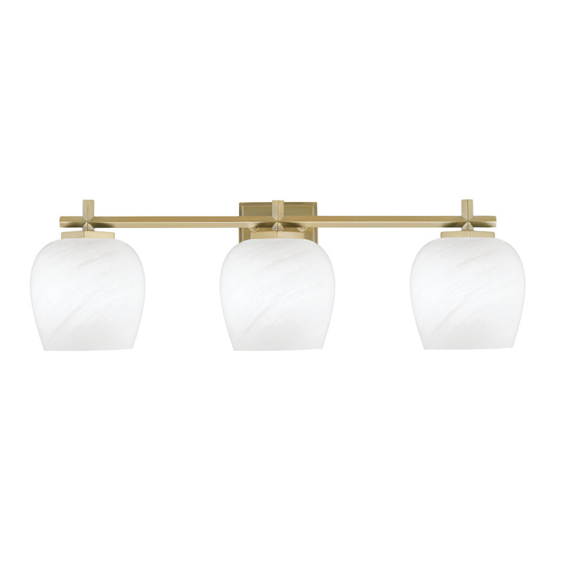 Barre d'éclairage de salle de bain 4 lumières Fausley, H 8 po x l 26,75 po x P 7,25 po, Laiton New Age, 3 lumières