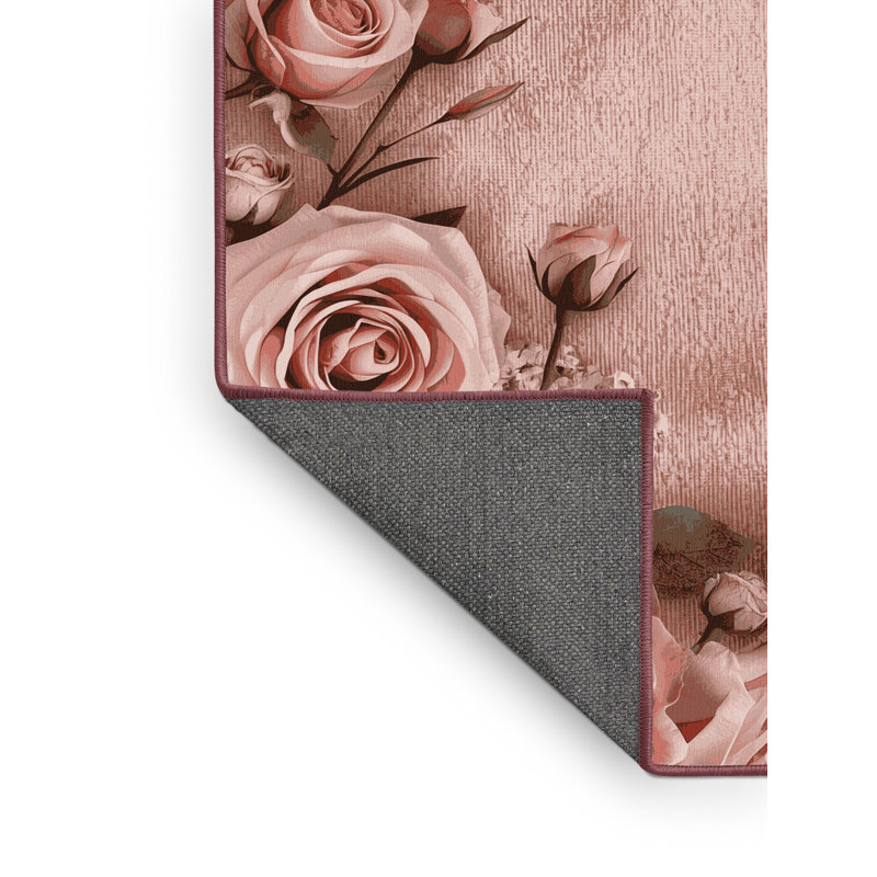Soft Plush Everitt Valentines Modern & Contemporary Abstract Area Rug in Beige – Rose Binding, 2x3