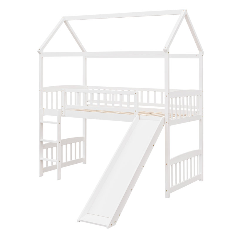 House Loft Bed With Slide, Twin Size, White
