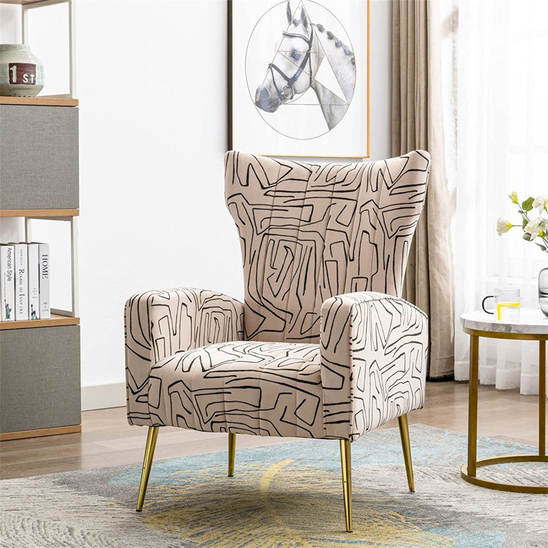 Fauteuil d'appoint rembourré en velours, Velours beige