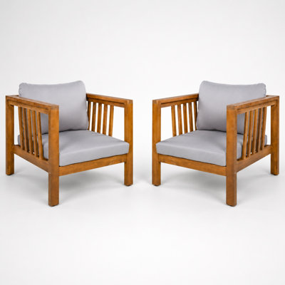 Acacia Wood Patio Lounge Chairs with Removable Cushions