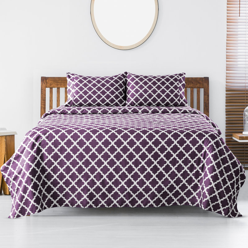 Ensemble de literie en microfibre 4 pièces Lux Decor Collection, Ensemble de draps pour lit double avec 2 taies d'o, Mauve