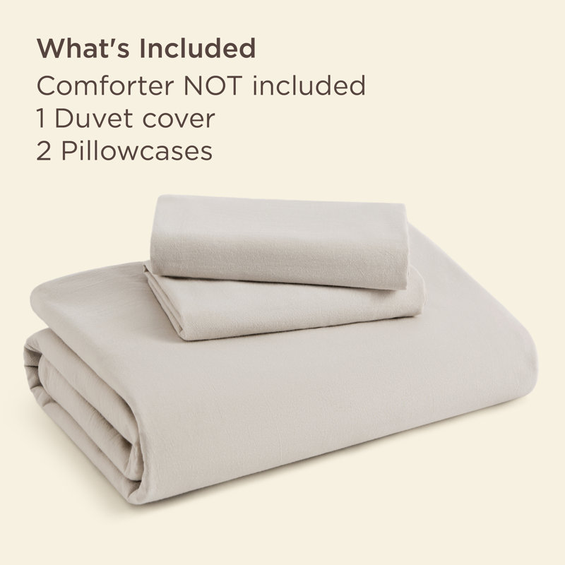 Bedsure 100% Stone Washed Cotton Duvet Cover King Size -Linen Minimalist Cotton Duvet Cover Linen Like for All Seasons （Set Of 3）