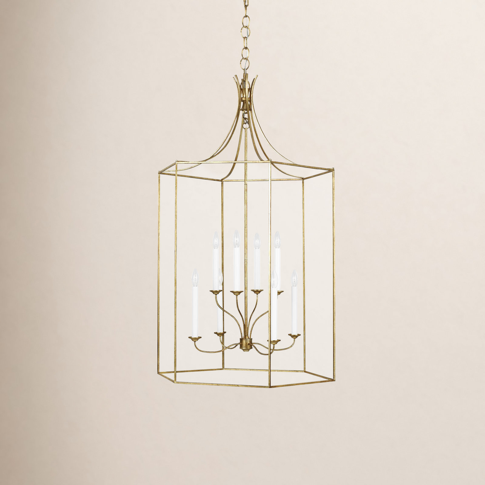 8 - Light Dimmable Lantern Chandelier, Antique Gild