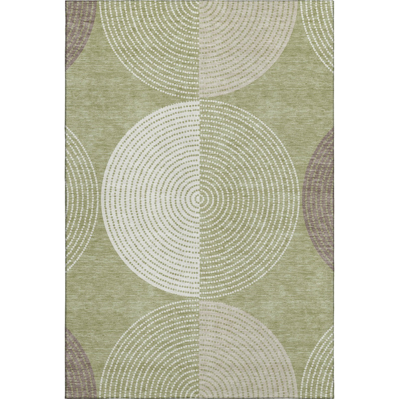Premium Machine Washable Mayfield AMF2281 Geometric Rug, Aloe, 2'6" x 3'10"