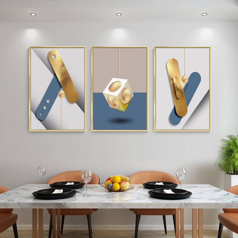 Luxueux aluminium encadré, ensemble de 3 reproductions d'art encadrées sur toile7, Or, H 16,3 po x l 36,3 po x P 1,65 po