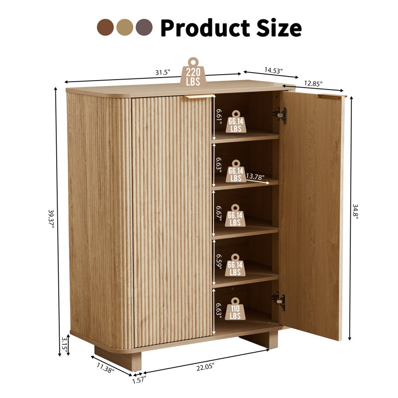 Armoire à chaussures 31,5 po à 5 niveaux, Naturel