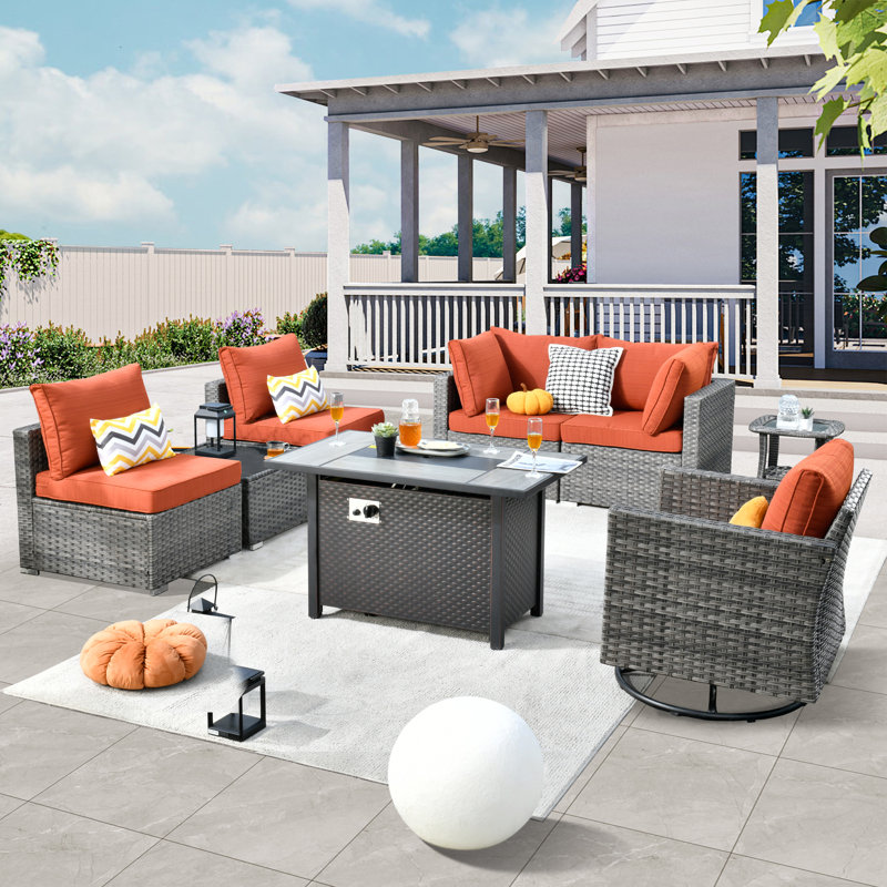 Aliva Wicker 5 - Person Patio Conversation Set with Cushions, Orange