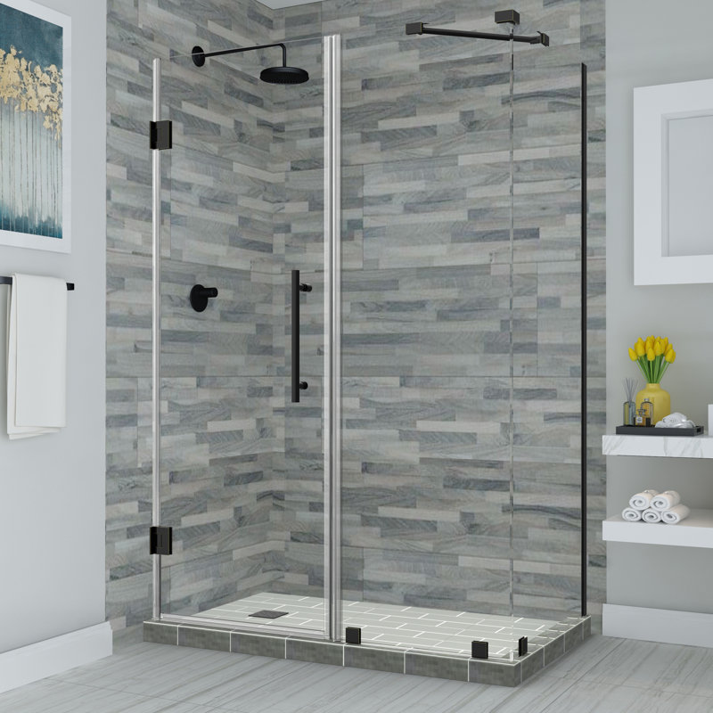 Cabine de douche rectangulaire à charnière sans cadre 58,25 po x 72 po Bromley
