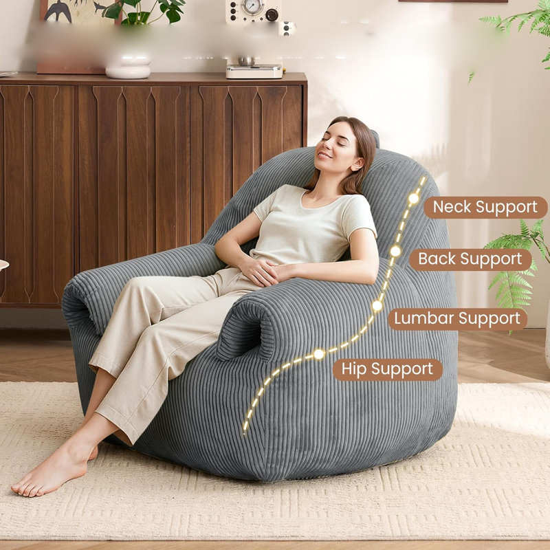 Bean Bag Chair For Adults, Gray Corduroy