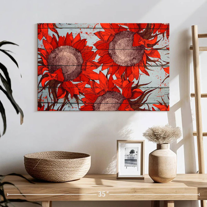 Harnek Red Sunflowers, 16" H x 24" W