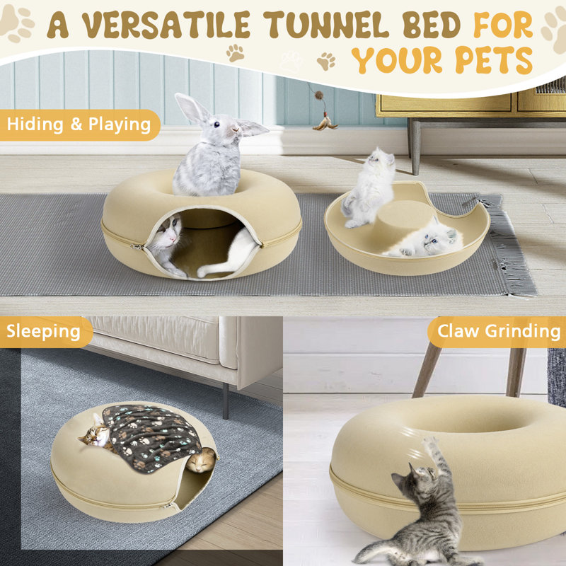 Medium 20 inch Peekaboo Cat Cave for Indoors Cats,Cat Dounut Tunnel Bed,Hiding and Exploring Fun,Exercise Scratching, For Medium Cat Up To 9 Lbs