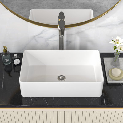 Lavabo de salle de bain rectangulaire en céramique blanche moderne 21 x 13 pouces