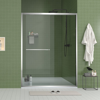 56-60"X70" Aluminum Frame Double Sliding Shower Door,Bypass Bathroom Sliding Door With Premium 5/16" (8Mm) Clear Tempered Glass, Chrome Hardware Sliding Glass Shower Enclosure