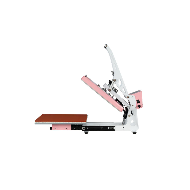 Élégante presse à chaud semi-automatique rose et blanche avec base coulissante
