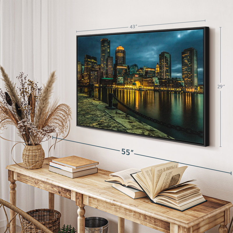 «Boston Skyline At Night Wall Art», H 29 po x l 43 po