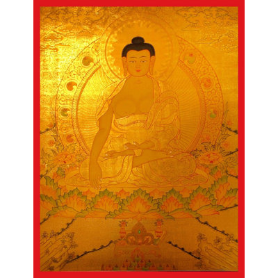 Shakyamuni Thanka (Brocadeless ) | Pure 24 Carat Gold, Gouache And Acrylic Colors On Cotton Canvas
