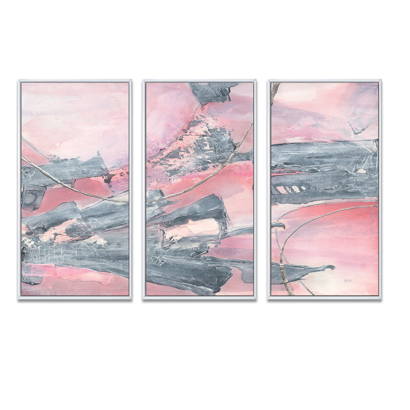 Ensemble de 3 peintures murales Durty Shabby Pink Blush III - Shabby Elegance, H 28 po x l 36 po x P 1 po, Blanc